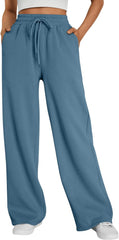 Trendy Queen - Pantalones deportivos de pierna ancha para mujer, pantalones holgados de cintura alta, con cordón, atléticos, acampanados, con bolsillos