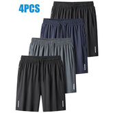 4 piezas Shorts deportivos casuales de verano para hombres, con bolsillos con cremallera - Tela transpirable, diseño atlético con bolsillo resguardado para teléfono y tira reflectante