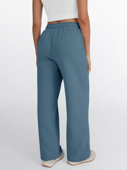 Trendy Queen - Pantalones deportivos de pierna ancha para mujer, pantalones holgados de cintura alta, con cordón, atléticos, acampanados, con bolsillos