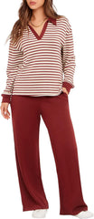 Glamaker - Conjunto de 2 piezas para mujer, estilo casual, manga larga, sudadera tipo polo y pantalones anchos a juego