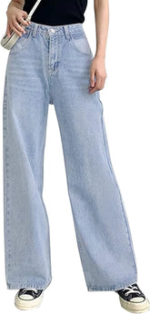 HDLTE Pantalones de Mezclilla Rasgados para Mujer, Pantalones de Mezclilla Holgados de Cintura Alta, Pantalones Rectos de Pierna Ancha, Pantalones de Calle Y2k