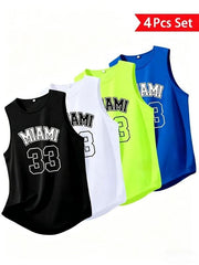 Paquete de 4 camisetas de tirantes para hombre (estilo *muscle tank*), de poliéster transpirable y microelástico, ideales para correr, gimnasio y entrenamiento; ropa deportiva duradera para todas las estaciones.