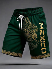 Pantalones cortos casuales con estampado de fútbol mexicano para hombres