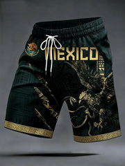 Pantalones cortos casuales con estampado de fútbol mexicano para hombres