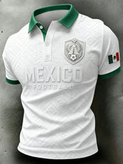 Polo casual de manga corta con estampado temático de fútbol para hombre