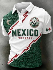 Polo casual de manga corta con estampado temático de fútbol para hombre