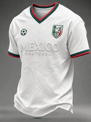 Camiseta casual de manga corta con cuello en V y estampado deportivo de fútbol para hombre