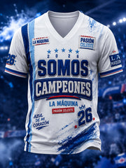 Camiseta casual de hombre con cuello en V y estampado Campeones 2026