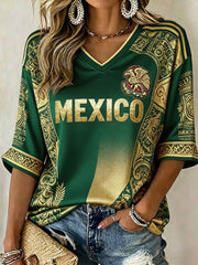 Camiseta estampada México Football Lover Art para mujer
