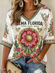 Camiseta estampada con diseño artístico para amantes del fútbol mexicano, para mujer