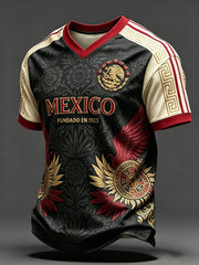 Camiseta de manga corta con estampado artístico del partido de fútbol mexicano masculino