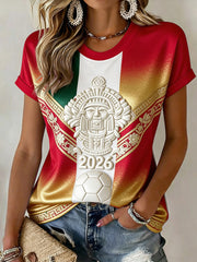 Camiseta con estampado artístico de partido de fútbol femenino mexicano
