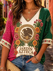 Camisetas casuales con estampado artístico para amantes del fútbol mexicano, diseño para mujer