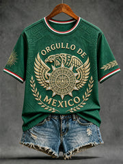 Camiseta de lino con estampado artístico para amantes del fútbol mexicano, diseño femenino