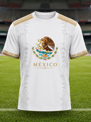Camiseta con estampado artístico de elementos de animación en un partido de fútbol mexicano para hombre