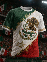 Camiseta con estampado artístico de elementos de animación en un partido de fútbol mexicano para hombre