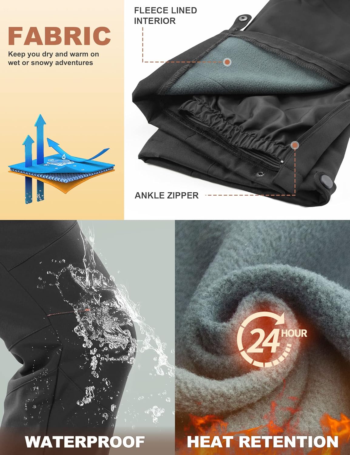 Heathyoga - Pantalones de nieve impermeables para mujer, pantalones de esquí para mujer, pantalones de snowboard y senderismo para mujer, pantalones cargo de forro polar