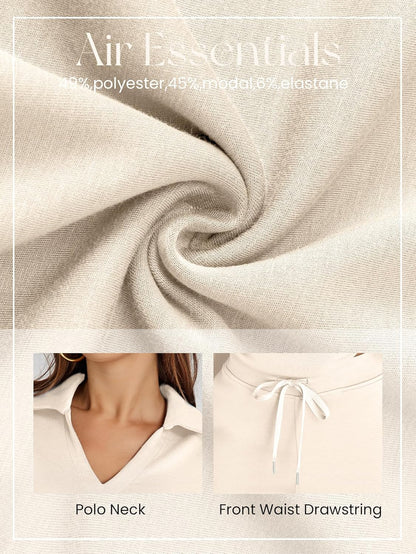 Glamaker - Conjunto de 2 piezas para mujer, estilo casual, manga larga, sudadera tipo polo y pantalones anchos a juego
