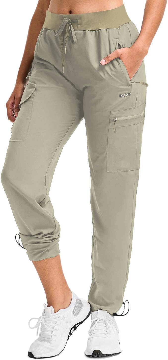 BVVU - Pantalones deportivos deportivos ligeros de secado rápido para mujer, pantalones de senderismo al aire última intervensión, impermeables, con bolsillos con cierre