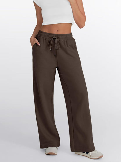 Trendy Queen - Pantalones deportivos de pierna ancha para mujer, pantalones holgados de cintura alta, con cordón, atléticos, acampanados, con bolsillos
