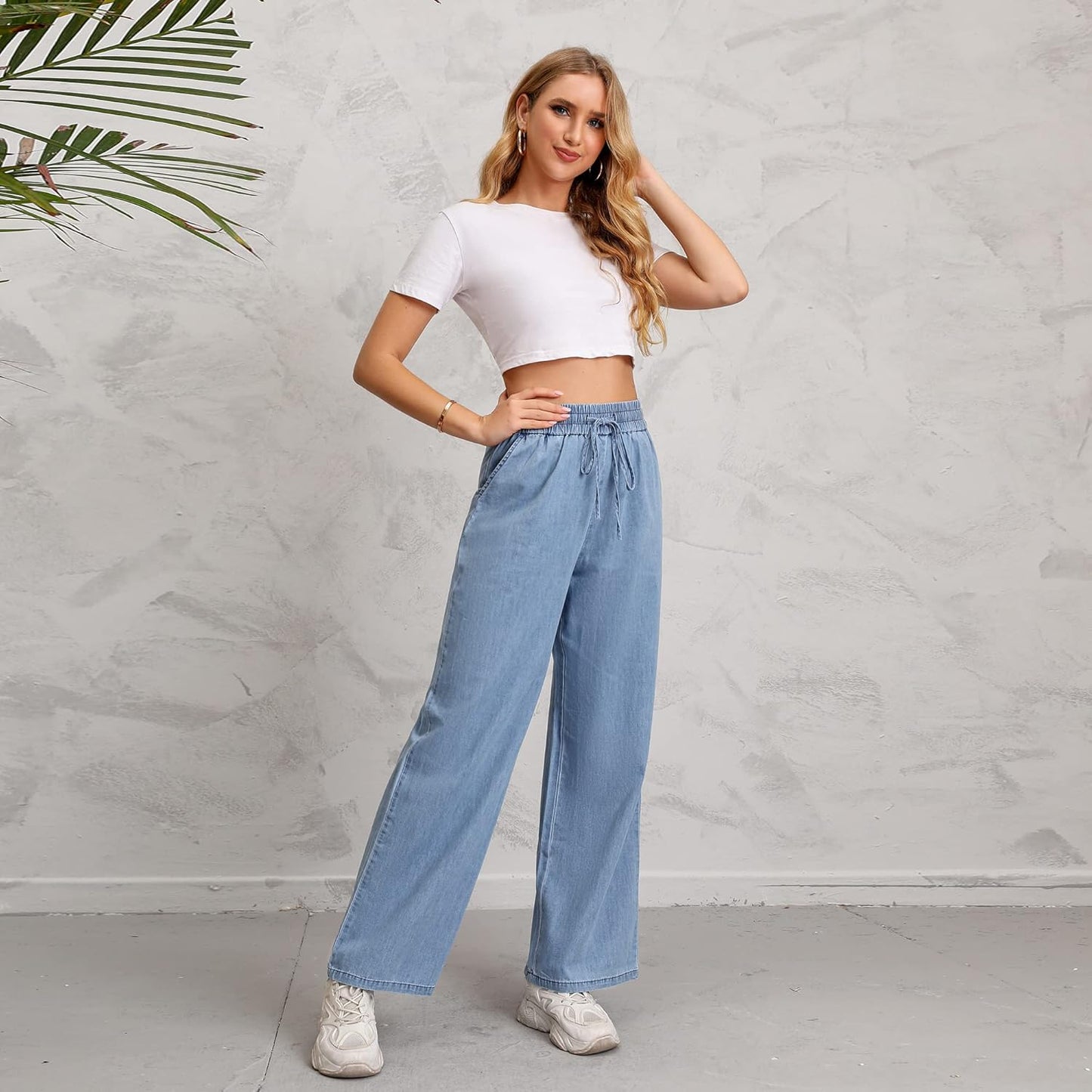 Love Welove - Jeans de Pierna Ancha para Mujer, elásticos, Cintura Alta, con cordón, Holgados, Talla Grande, 3XL