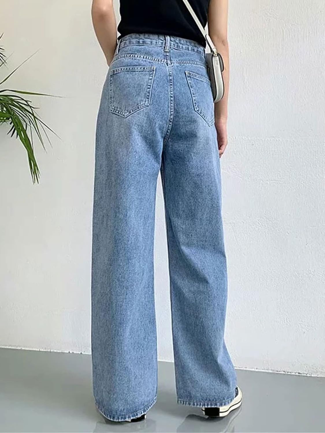 HDLTE Pantalones de Mezclilla Rasgados para Mujer, Pantalones de Mezclilla Holgados de Cintura Alta, Pantalones Rectos de Pierna Ancha, Pantalones de Calle Y2k