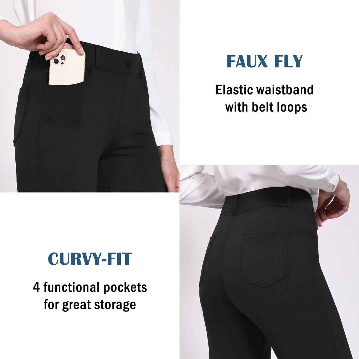 BALEAF - Pantalones de vestir de yoga para mujer, de 29 pulgadas/31 pulgadas, elásticos, pantalones de trabajo, informales, para negocios, pierna recta, corte de bota, con bolsillos