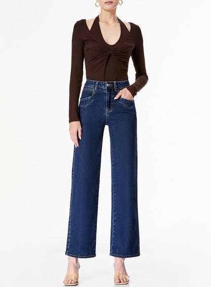 SIDEFEEL Women's Wide Leg Jeans High Waisted Stretchy Jeans Straight Leg Ankle Denim Pants with Slant Pockets