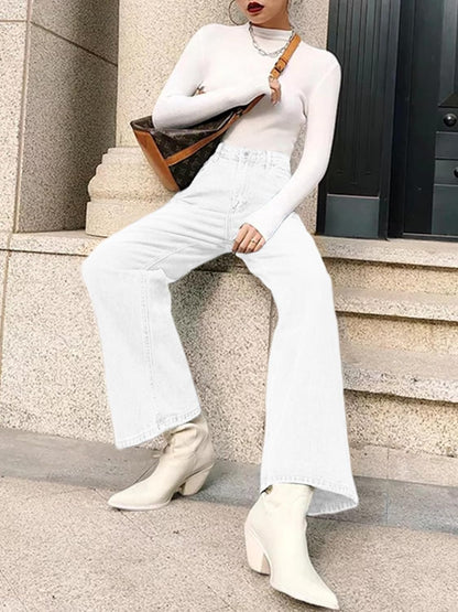 HDLTE Pantalones de Mezclilla Rasgados para Mujer, Pantalones de Mezclilla Holgados de Cintura Alta, Pantalones Rectos de Pierna Ancha, Pantalones de Calle Y2k