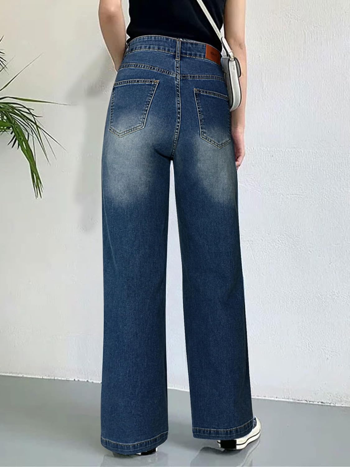 HDLTE Pantalones de Mezclilla Rasgados para Mujer, Pantalones de Mezclilla Holgados de Cintura Alta, Pantalones Rectos de Pierna Ancha, Pantalones de Calle Y2k