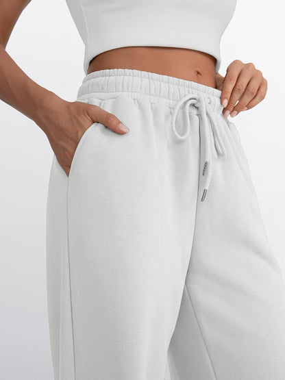 Trendy Queen - Pantalones deportivos de pierna ancha para mujer, pantalones holgados de cintura alta, con cordón, atléticos, acampanados, con bolsillos