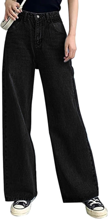 HDLTE Pantalones de Mezclilla Rasgados para Mujer, Pantalones de Mezclilla Holgados de Cintura Alta, Pantalones Rectos de Pierna Ancha, Pantalones de Calle Y2k