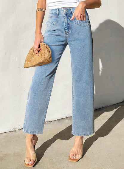 SIDEFEEL Women's Wide Leg Jeans High Waisted Stretchy Jeans Straight Leg Ankle Denim Pants with Slant Pockets