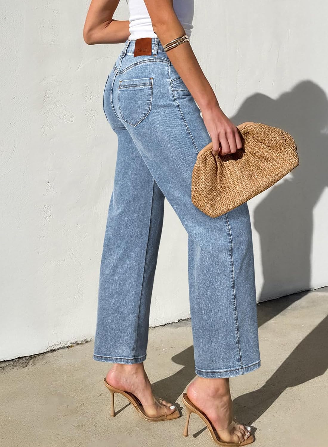 SIDEFEEL Women's Wide Leg Jeans High Waisted Stretchy Jeans Straight Leg Ankle Denim Pants with Slant Pockets