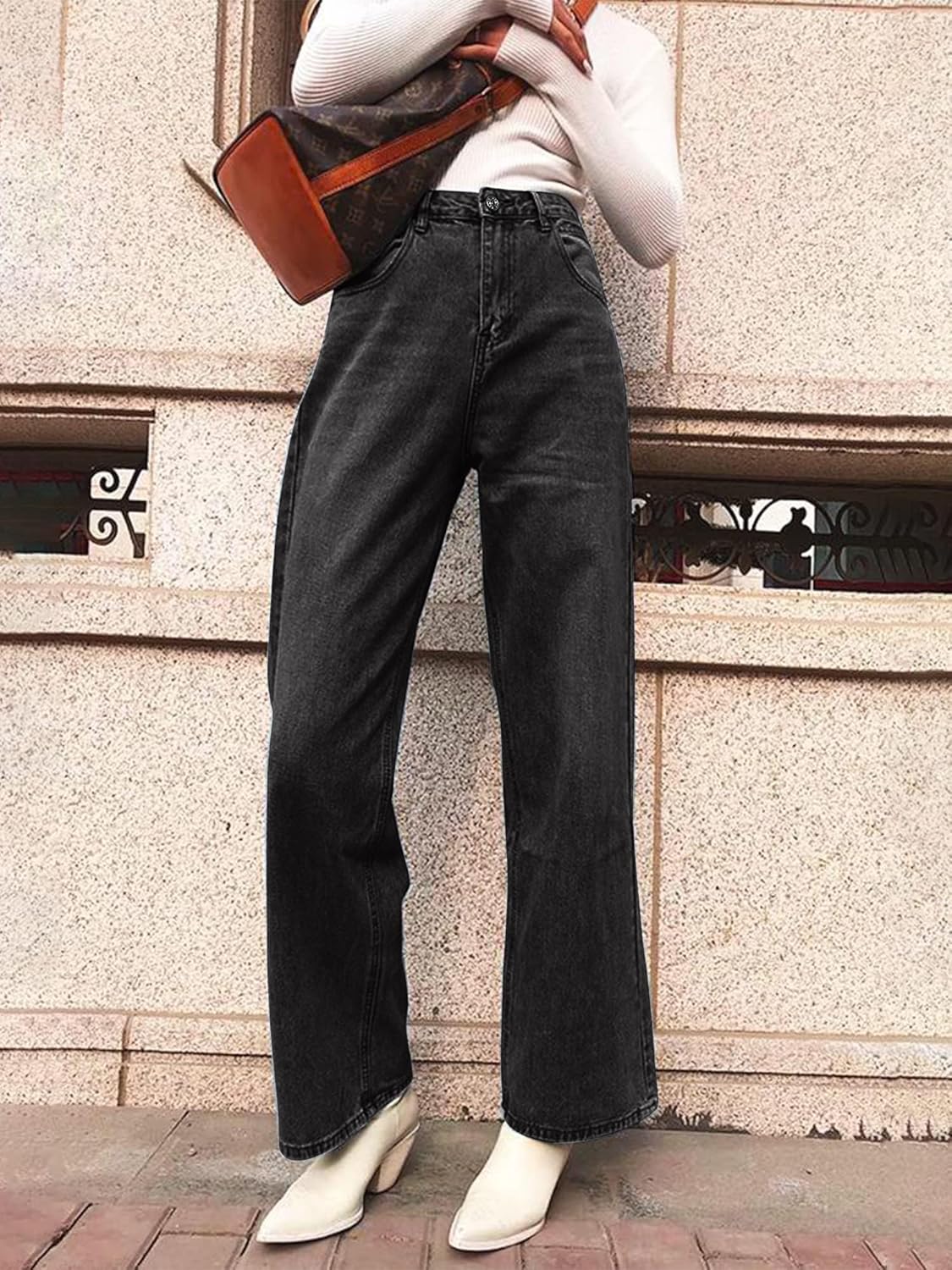 HDLTE Pantalones de Mezclilla Rasgados para Mujer, Pantalones de Mezclilla Holgados de Cintura Alta, Pantalones Rectos de Pierna Ancha, Pantalones de Calle Y2k