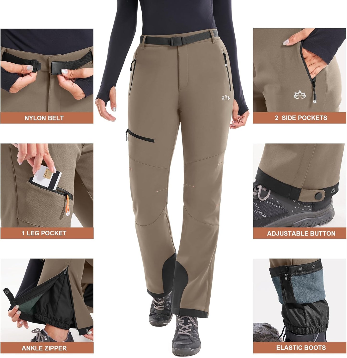 Heathyoga - Pantalones de nieve impermeables para mujer, pantalones de esquí para mujer, pantalones de snowboard y senderismo para mujer, pantalones cargo de forro polar