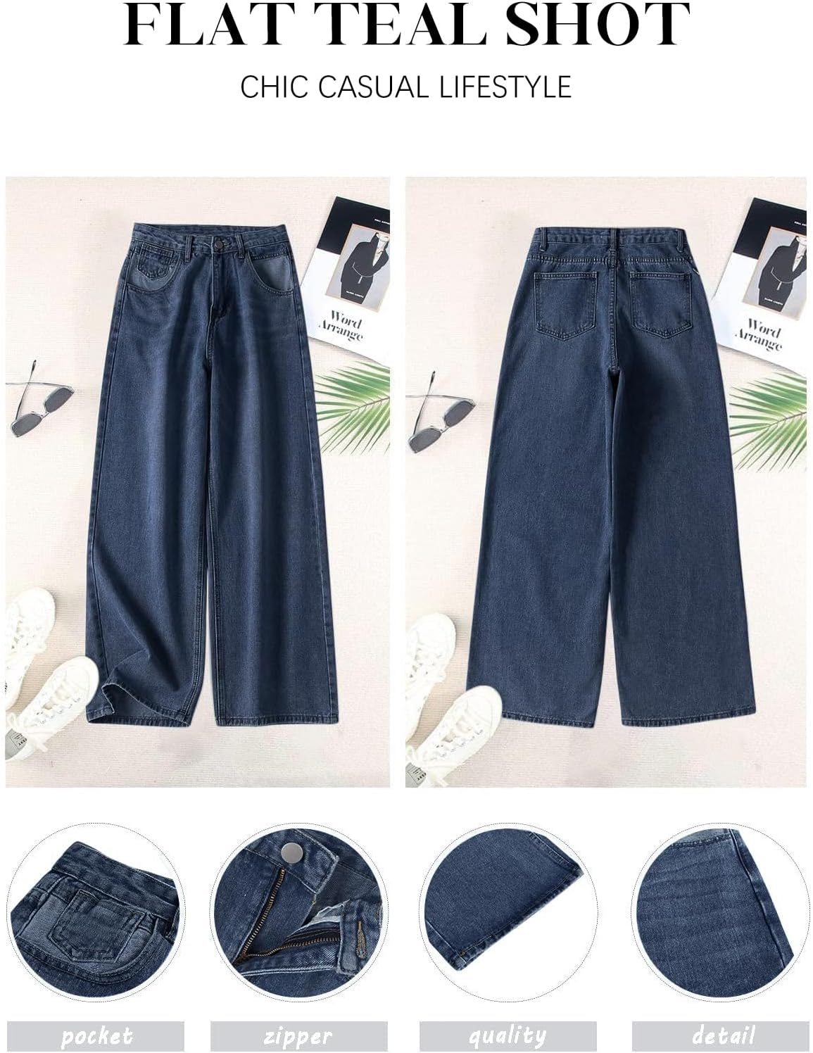 HDLTE Pantalones de Mezclilla Rasgados para Mujer, Pantalones de Mezclilla Holgados de Cintura Alta, Pantalones Rectos de Pierna Ancha, Pantalones de Calle Y2k