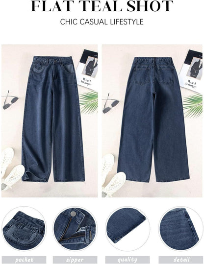 HDLTE Pantalones de Mezclilla Rasgados para Mujer, Pantalones de Mezclilla Holgados de Cintura Alta, Pantalones Rectos de Pierna Ancha, Pantalones de Calle Y2k