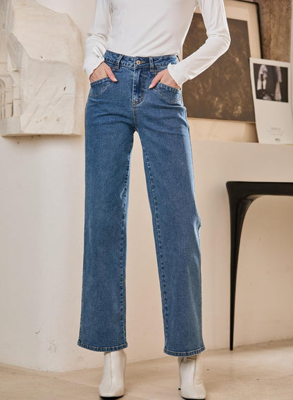 SIDEFEEL Women's Wide Leg Jeans High Waisted Stretchy Jeans Straight Leg Ankle Denim Pants with Slant Pockets
