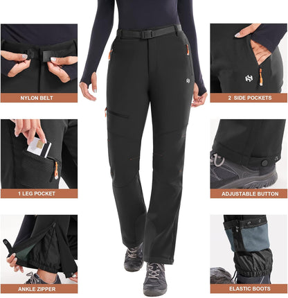 Heathyoga - Pantalones de nieve impermeables para mujer, pantalones de esquí para mujer, pantalones de snowboard y senderismo para mujer, pantalones cargo de forro polar