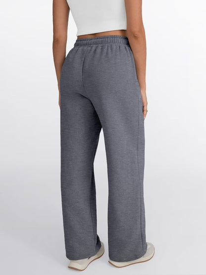 Trendy Queen - Pantalones deportivos de pierna ancha para mujer, pantalones holgados de cintura alta, con cordón, atléticos, acampanados, con bolsillos