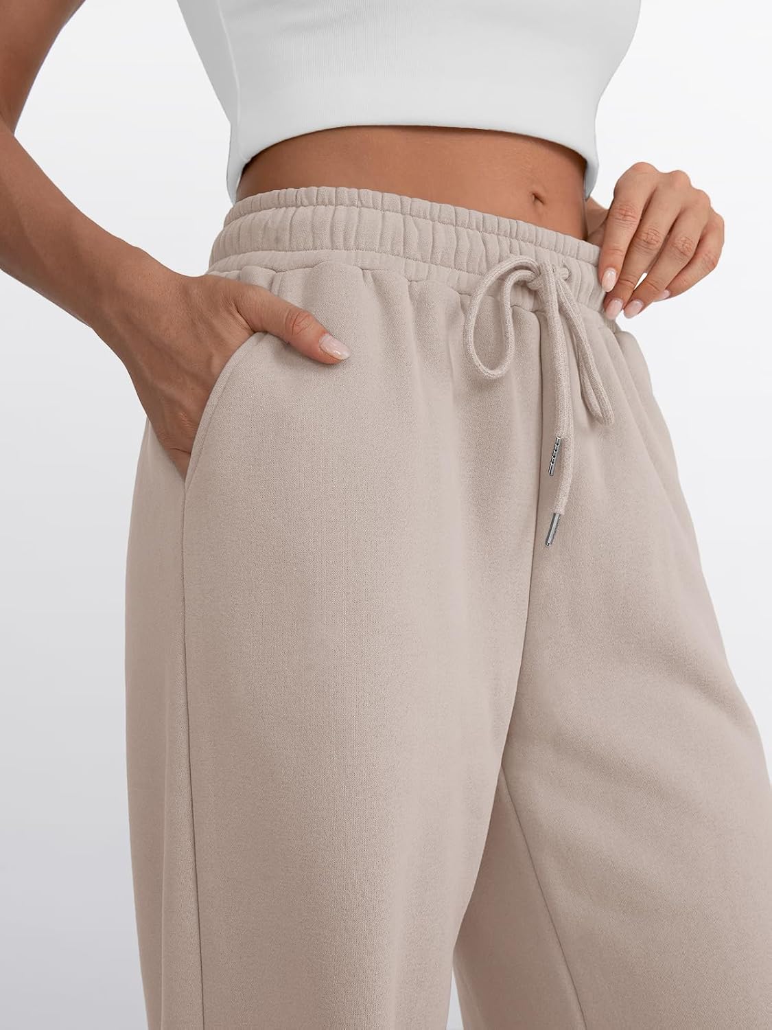 Trendy Queen - Pantalones deportivos de pierna ancha para mujer, pantalones holgados de cintura alta, con cordón, atléticos, acampanados, con bolsillos