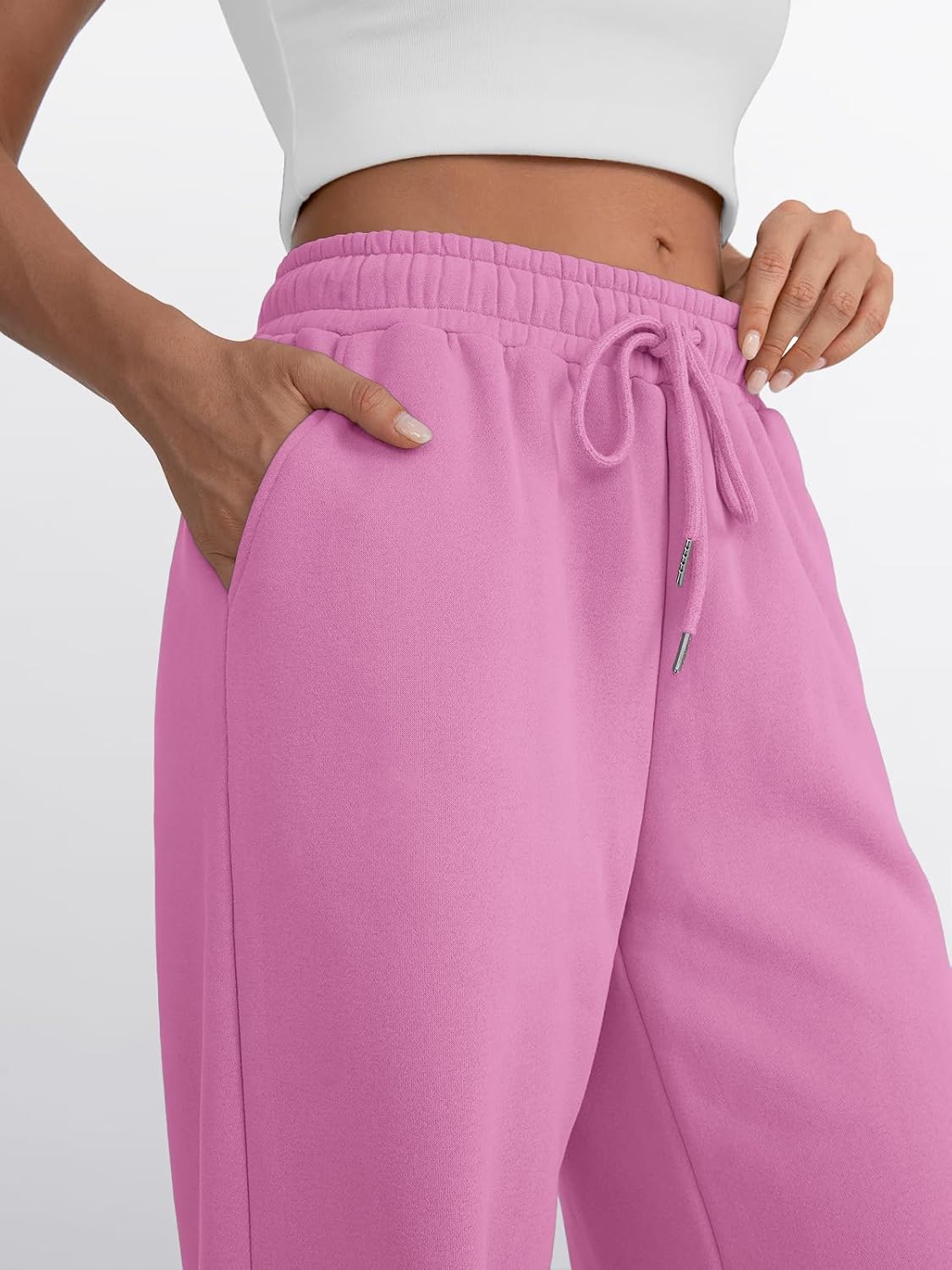 Trendy Queen - Pantalones deportivos de pierna ancha para mujer, pantalones holgados de cintura alta, con cordón, atléticos, acampanados, con bolsillos