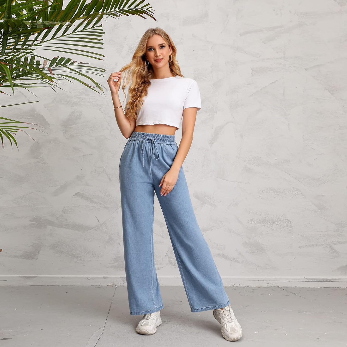 Love Welove - Jeans de Pierna Ancha para Mujer, elásticos, Cintura Alta, con cordón, Holgados, Talla Grande, 3XL