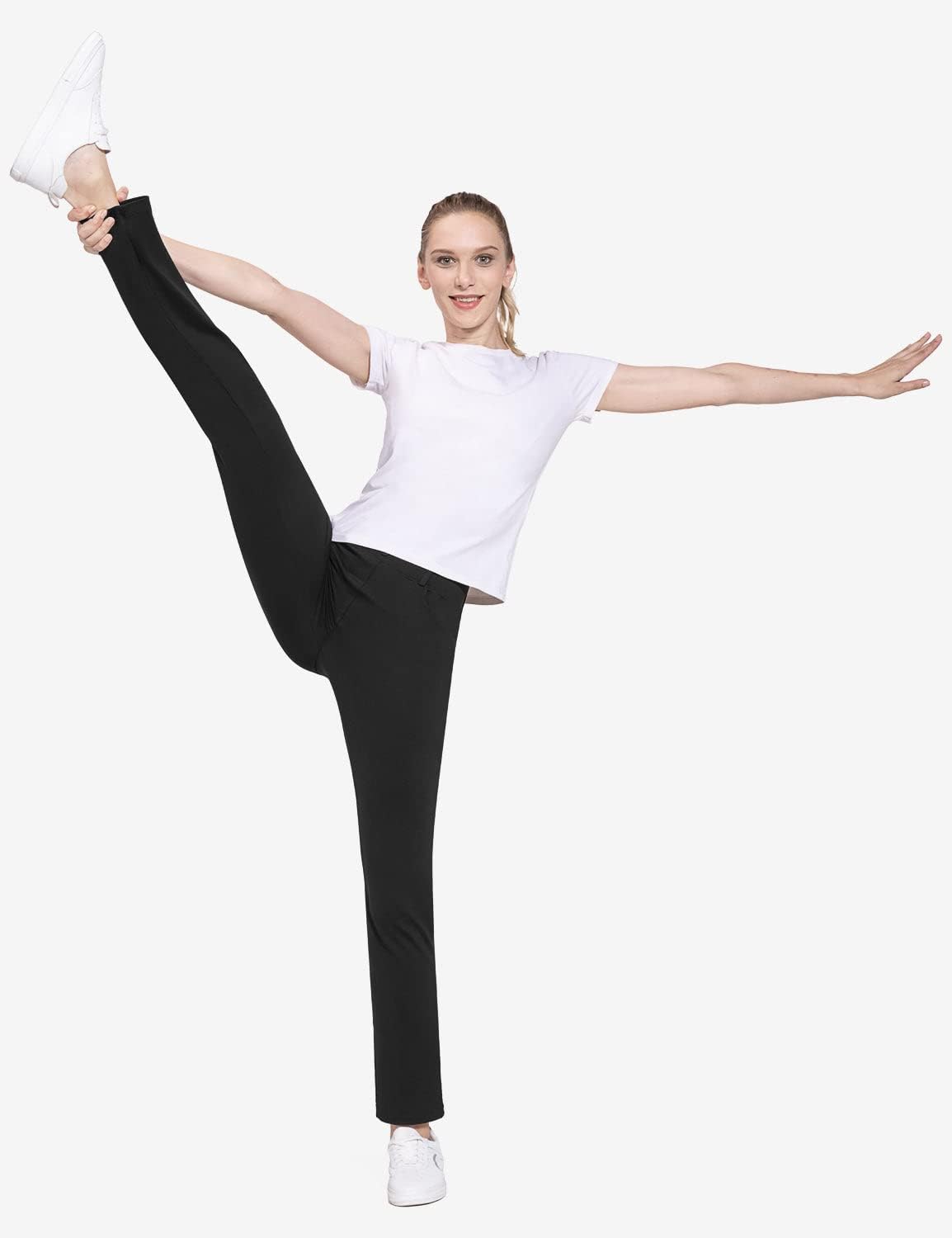 BALEAF - Pantalones de vestir de yoga para mujer, de 29 pulgadas/31 pulgadas, elásticos, pantalones de trabajo, informales, para negocios, pierna recta, corte de bota, con bolsillos