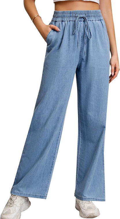 Love Welove - Jeans de Pierna Ancha para Mujer, elásticos, Cintura Alta, con cordón, Holgados, Talla Grande, 3XL