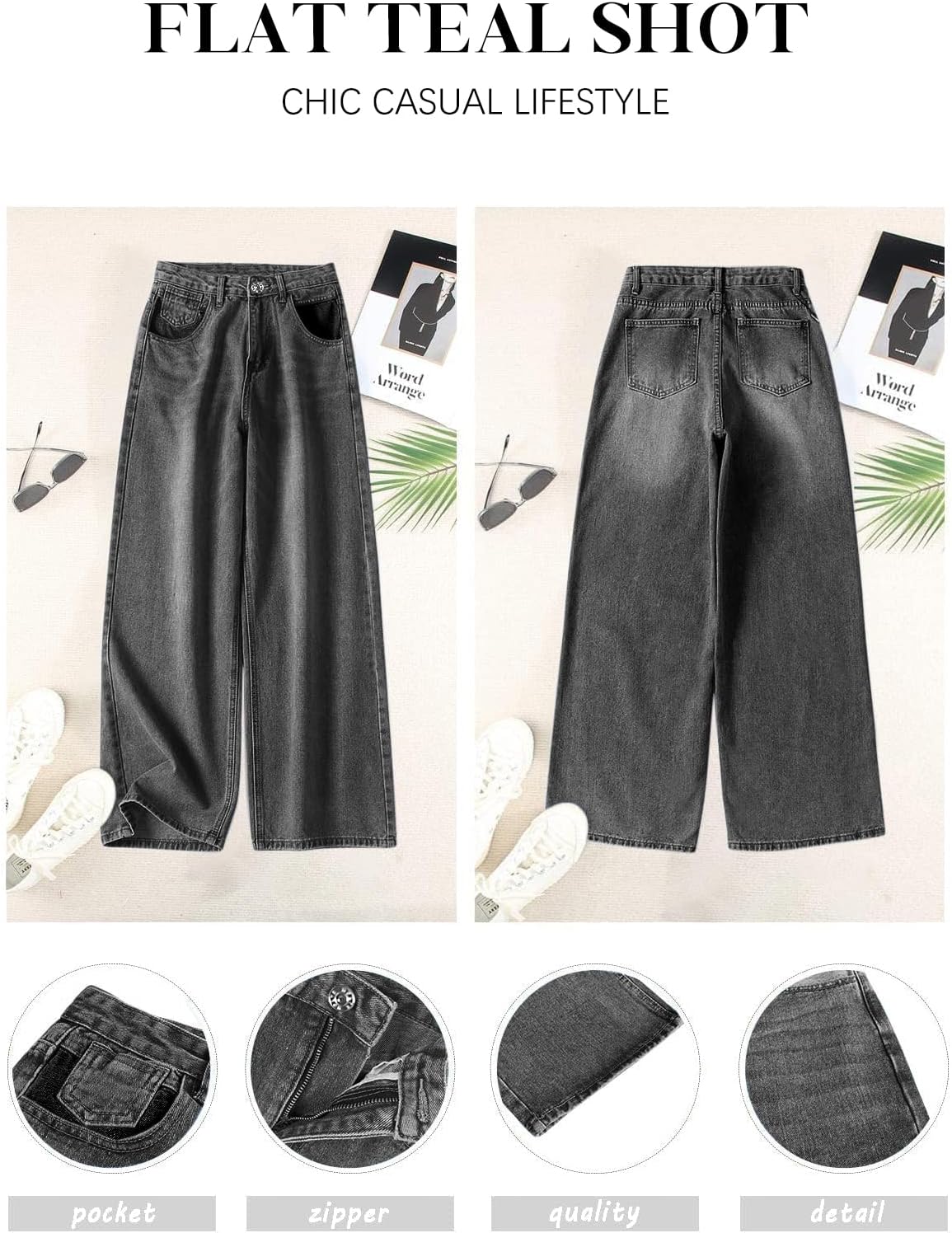 HDLTE Pantalones de Mezclilla Rasgados para Mujer, Pantalones de Mezclilla Holgados de Cintura Alta, Pantalones Rectos de Pierna Ancha, Pantalones de Calle Y2k