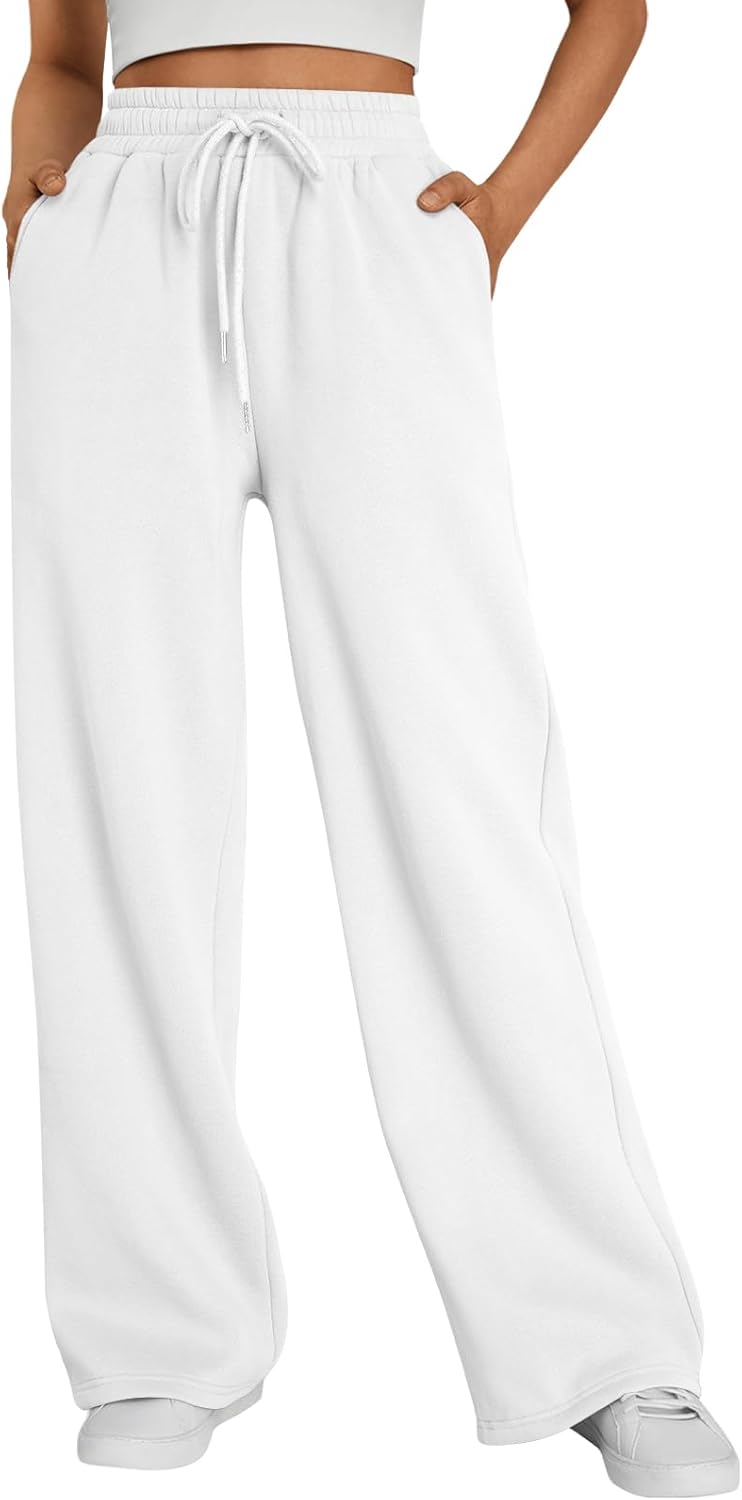 Trendy Queen - Pantalones deportivos de pierna ancha para mujer, pantalones holgados de cintura alta, con cordón, atléticos, acampanados, con bolsillos
