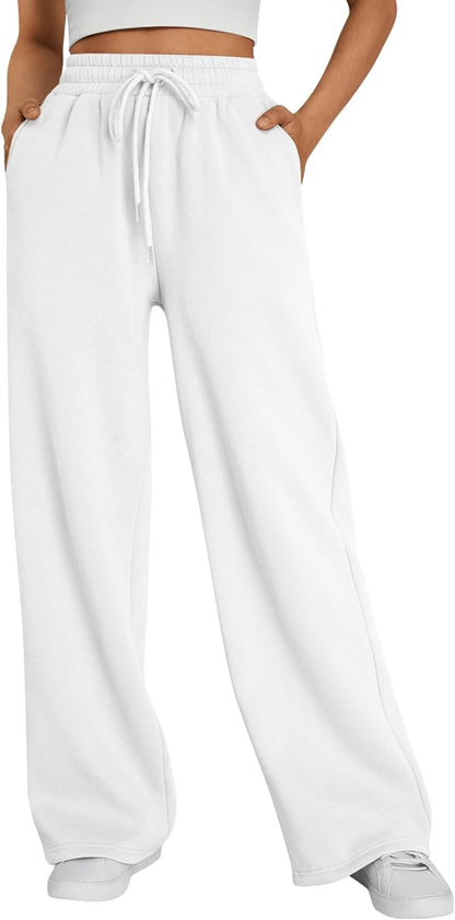 Trendy Queen - Pantalones deportivos de pierna ancha para mujer, pantalones holgados de cintura alta, con cordón, atléticos, acampanados, con bolsillos