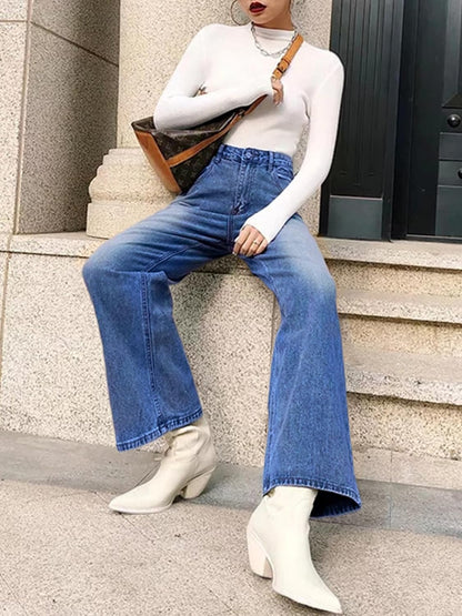 HDLTE Pantalones de Mezclilla Rasgados para Mujer, Pantalones de Mezclilla Holgados de Cintura Alta, Pantalones Rectos de Pierna Ancha, Pantalones de Calle Y2k